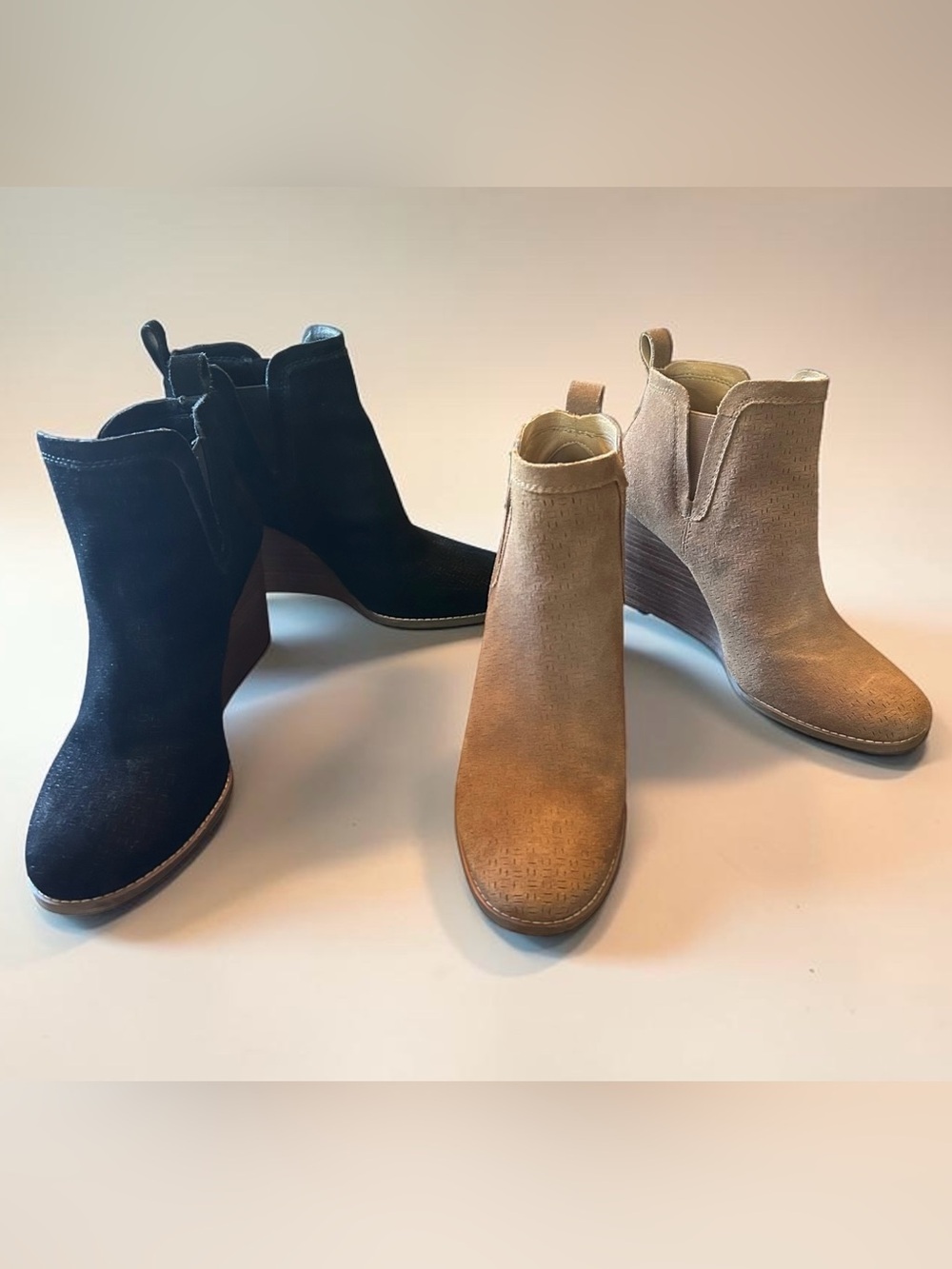 Crown Vintage Wedge Ankle Boot Bundle Black & Taupe Size 10